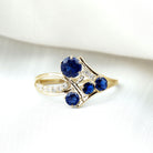 Lab Grown Blue Sapphire and Diamond Cluster Cocktail Ring Lab Created Blue Sapphire - ( AAAA ) - Quality - Rosec Jewels