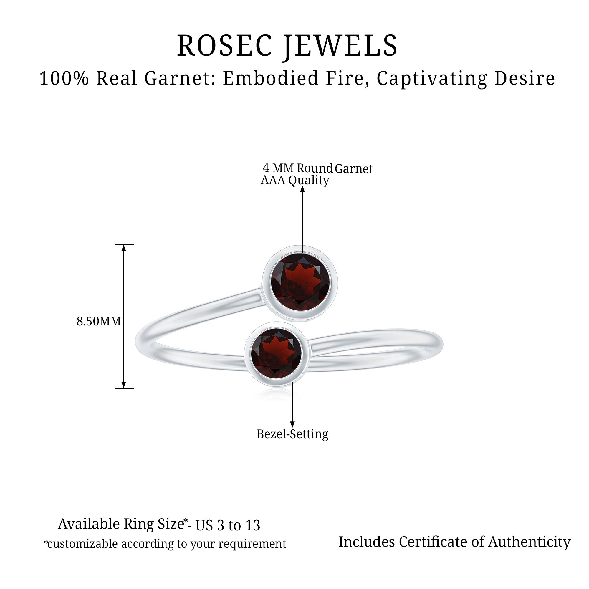 Round Garnet 2 Stone Bypass Promise Ring Garnet - ( AAA ) - Quality - Rosec Jewels