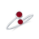 Bezel Set Ruby Two Stone Promise Ring in Bypass Shank Ruby - ( AAA ) - Quality - Rosec Jewels