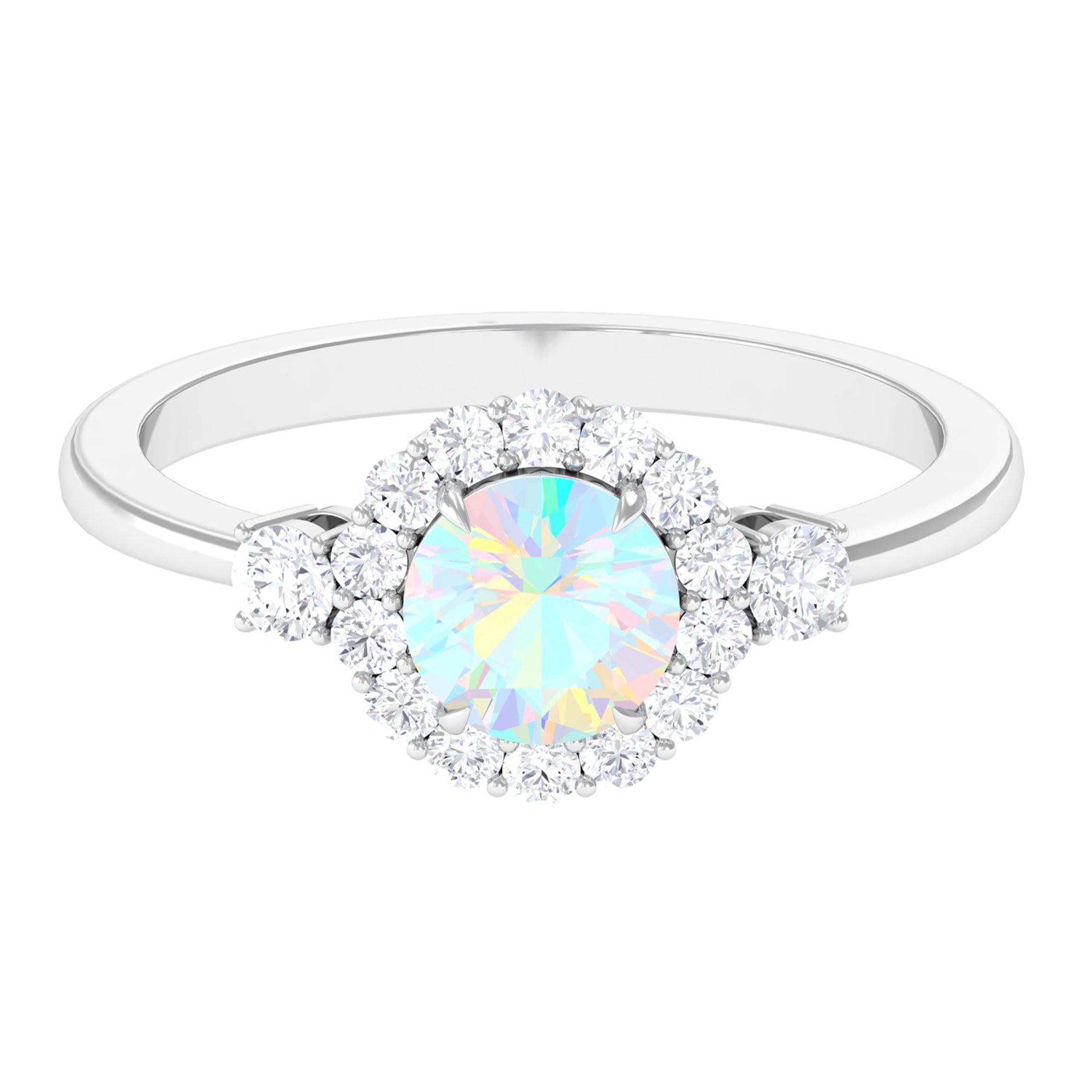 Classic Halo Engagement Ring with Ethiopian Opal and Diamond Ethiopian Opal - ( AAA ) - Quality - Rosec Jewels
