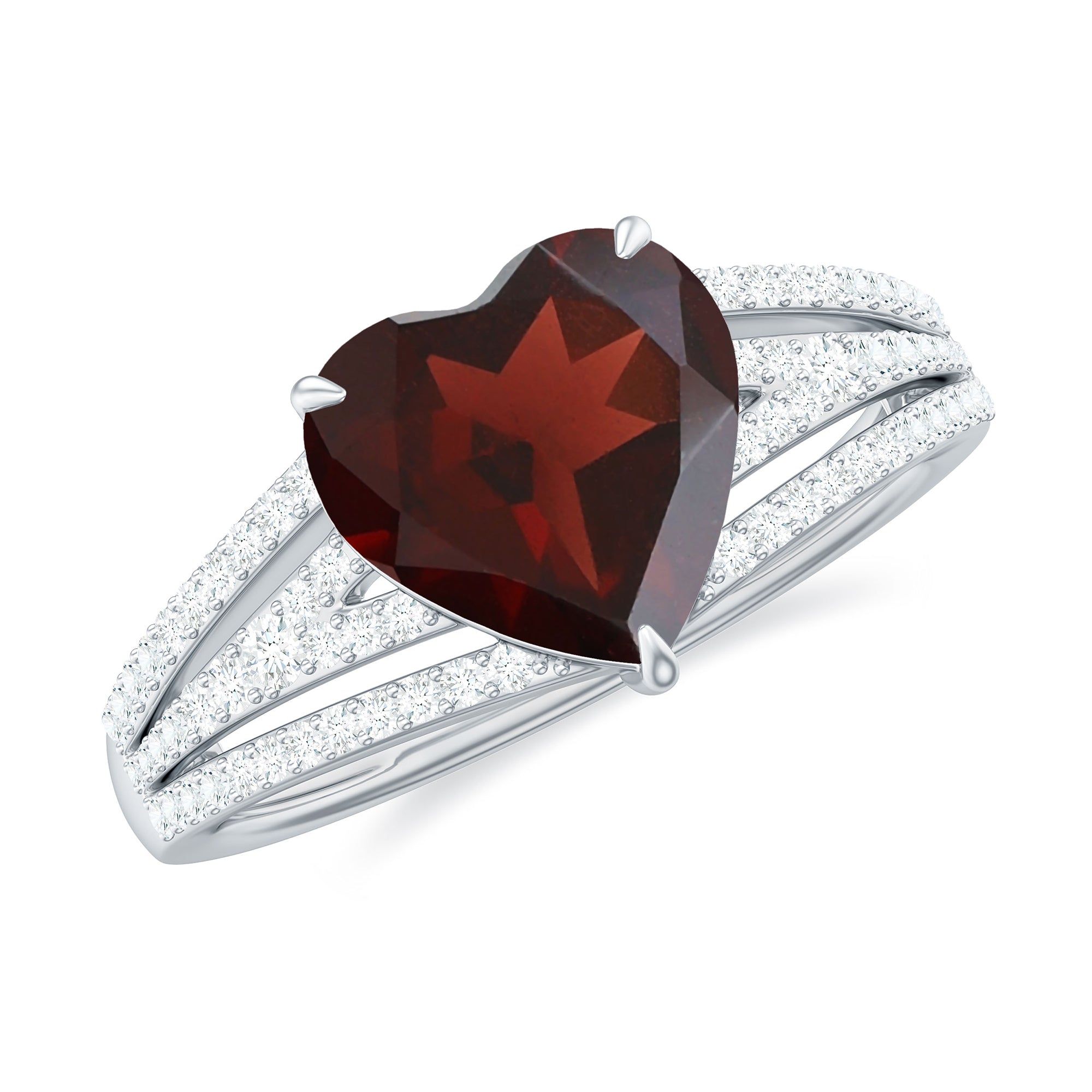 Heart Shape Solitaire Garnet Designer Engagement Ring with Diamond Garnet - ( AAA ) - Quality - Rosec Jewels