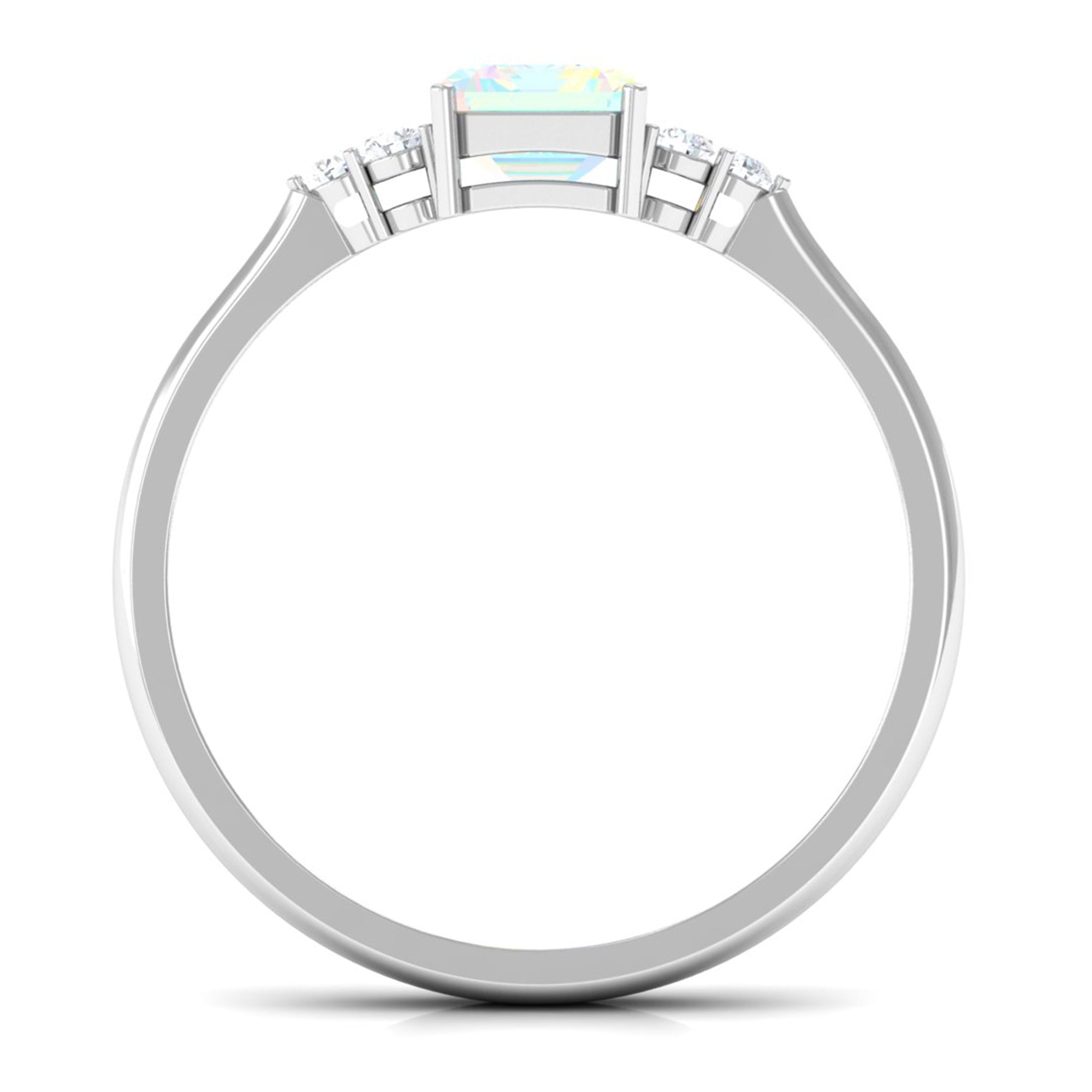 Octagon Cut Ethiopian Opal Engagement Ring with Diamond Trio Ethiopian Opal - ( AAA ) - Quality - Rosec Jewels