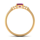 Emerald Cut Rhodolite Solitaire Engagement Ring with Diamond Trio Rhodolite - ( AAA ) - Quality - Rosec Jewels