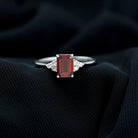 2.5 CT Emerald Cut Garnet Solitaire Engagement Ring with Diamond Trio Garnet - ( AAA ) - Quality - Rosec Jewels