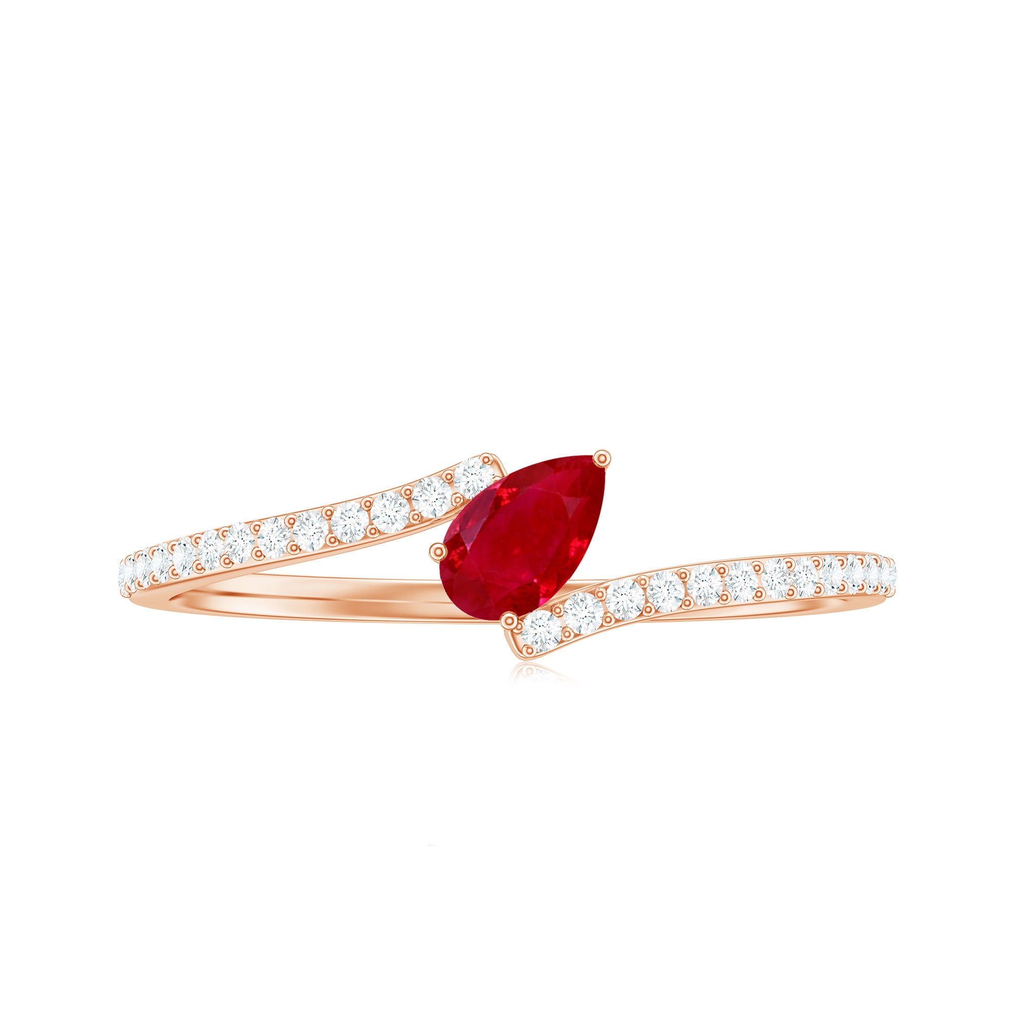 Tilted Pear Shape Ruby and Diamond Bypass Promise Ring Ruby - ( AAA ) - Quality - Rosec Jewels