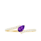 Tilted Pear Shape Solitaire Amethyst Bypass Promise Ring with Diamond Amethyst - ( AAA ) - Quality - Rosec Jewels