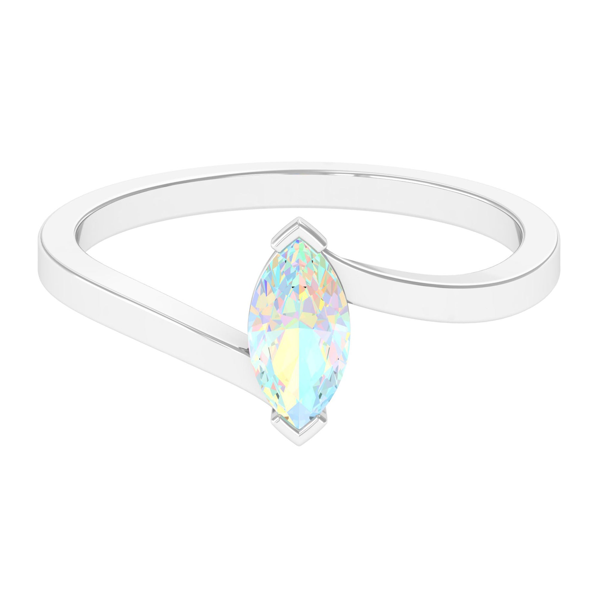 Rosec Jewels-Marquise Cut Ethiopian Opal Solitaire Bypass Ring in Gold