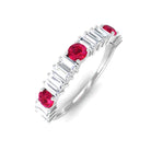 Ruby and Diamond Contemporary Half Eternity Ring Ruby - ( AAA ) - Quality - Rosec Jewels