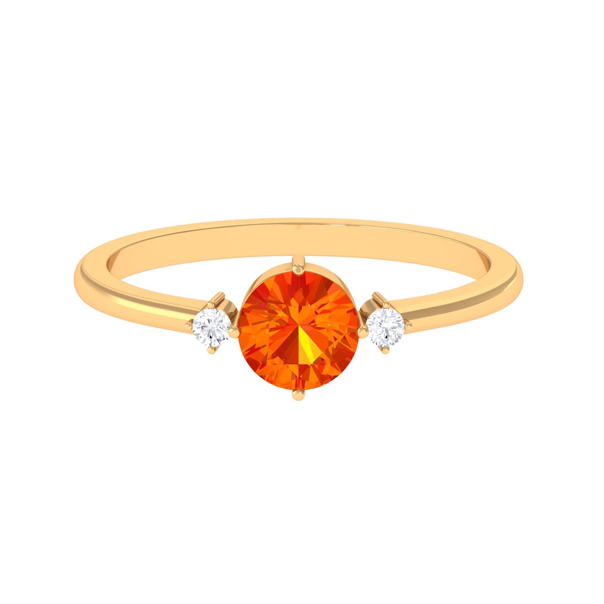 3/4 CT Simple Round Orange Sapphire and Diamond Promise Ring Orange Sapphire - ( AAA ) - Quality - Rosec Jewels