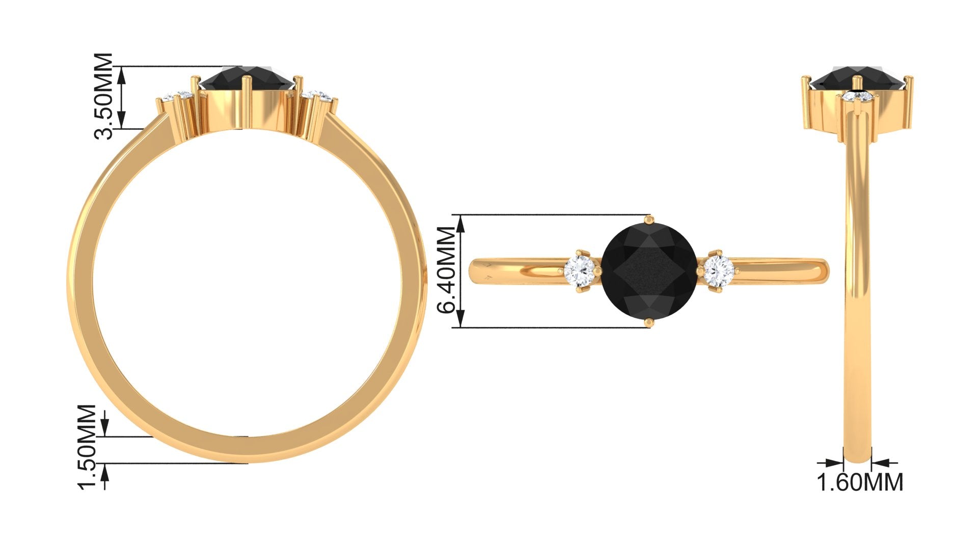 Minimal Round Black Onyx Promise Ring with Diamond Black Onyx - ( AAA ) - Quality - Rosec Jewels