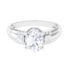 Oval Cut Moissanite Solitaire Statement Engagement Ring with Accent Moissanite - ( D-VS1 ) - Color and Clarity - Rosec Jewels