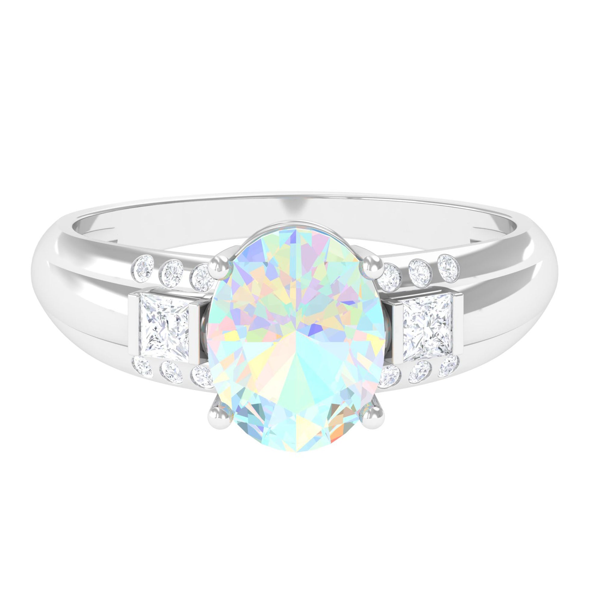 Rosec Jewels-Oval Ethiopian Opal Solitaire Engagement Ring with Diamond