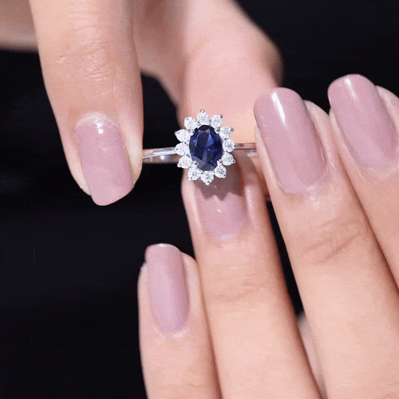 Created Blue Sapphire Princess Diana Inspired Engagement Ring Lab Created Blue Sapphire - ( AAAA ) - Quality - Rosec Jewels