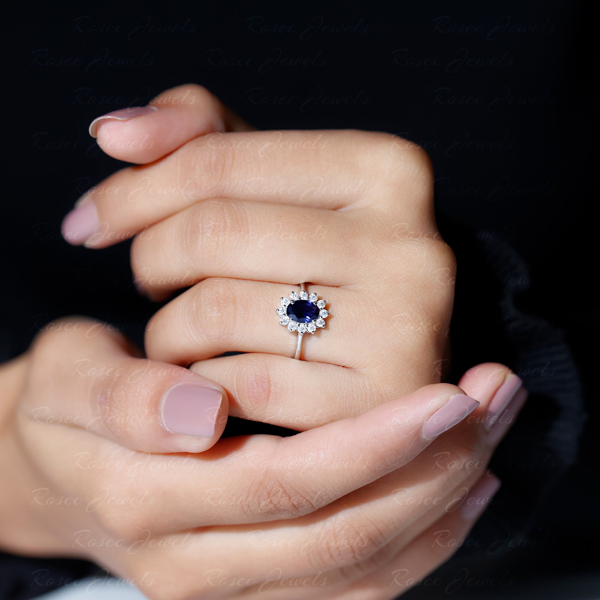 Created Blue Sapphire Princess Diana Inspired Engagement Ring – Rosec Jewels