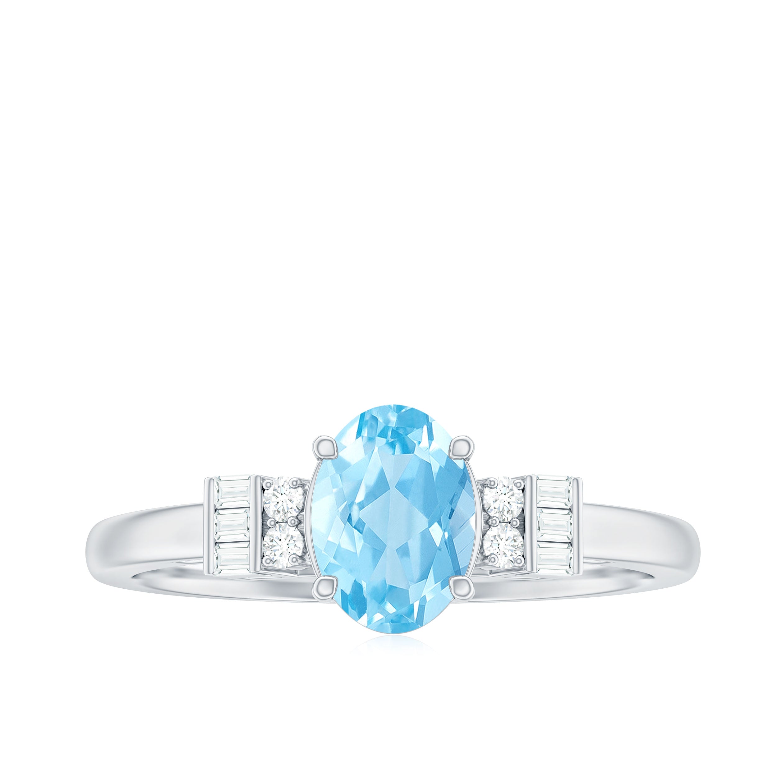 Oval Cut Aquamarine Classic Engagement Ring with Diamond Aquamarine - ( AAA ) - Quality - Rosec Jewels