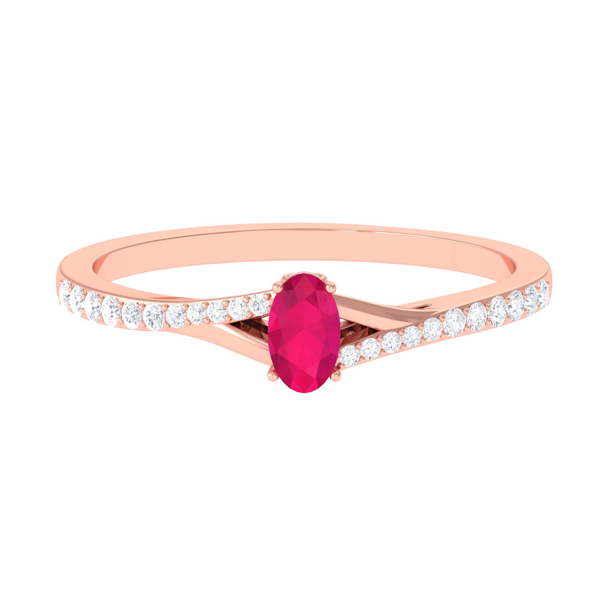 Split Shank Oval Ruby Engagement Ring with Diamond Ruby - ( AAA ) - Quality - Rosec Jewels