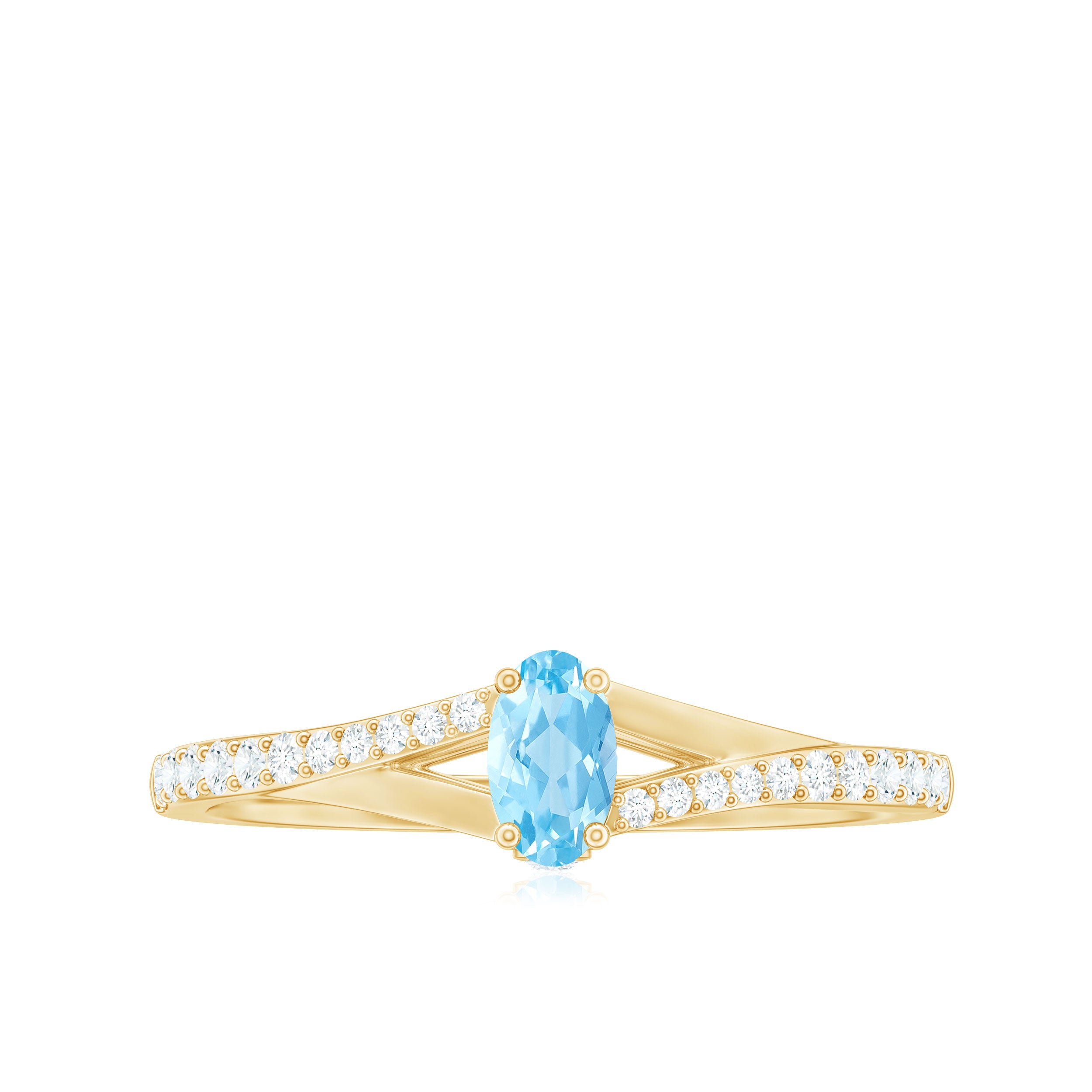 Oval Cut Aquamarine Solitaire Simple Ring with Diamond Aquamarine - ( AAA ) - Quality - Rosec Jewels