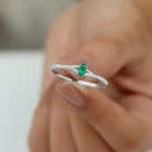Oval Lab Grown Emerald Promise Ring with Diamond Split Shank Lab Created Emerald - ( AAAA ) - Quality - Rosec Jewels