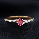 1/2 CT Split Shank Lab Grown Ruby Simple Solitaire Ring with Diamond Lab Created Ruby - ( AAAA ) - Quality - Rosec Jewels