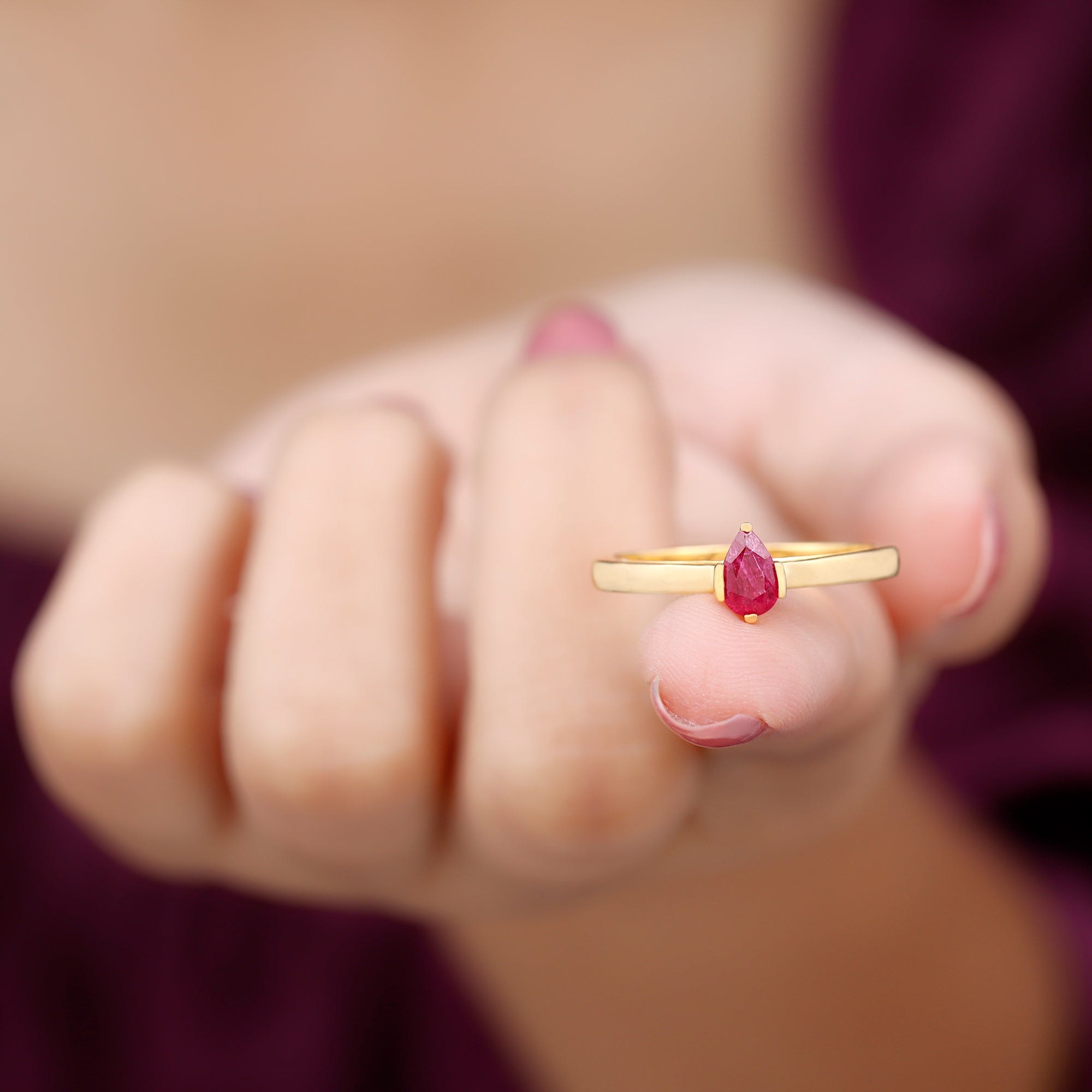 Simple Pear Cut Ruby Solitaire Promise Ring Ruby - ( AAA ) - Quality - Rosec Jewels