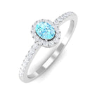 Oval Cut Aquamarine Diamond Halo Ring Aquamarine - ( AAA ) - Quality - Rosec Jewels