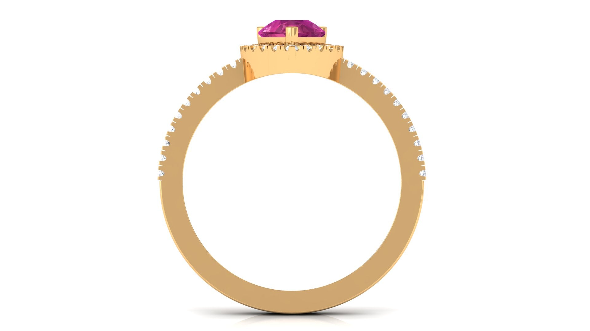 Natural Pink Tourmaline Teardrop Ring with Diamond Halo Pink Tourmaline - ( AAA ) - Quality - Rosec Jewels