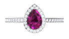 Natural Rhodolite Teardrop Halo Ring with Diamond Rhodolite - ( AAA ) - Quality - Rosec Jewels