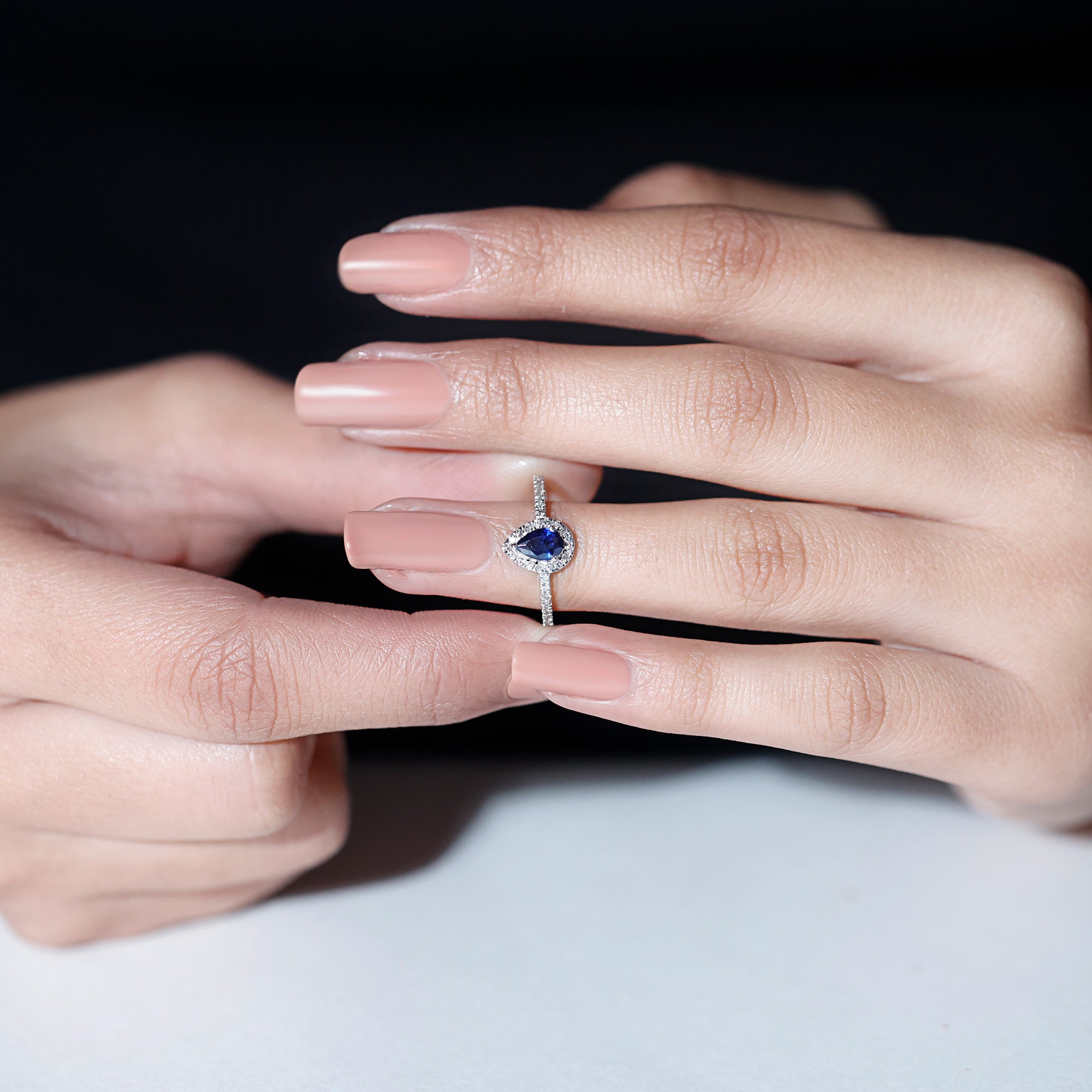 Pear Cut Created Blue Sapphire and Diamond Halo Ring Lab Created Blue Sapphire - ( AAAA ) - Quality - Rosec Jewels