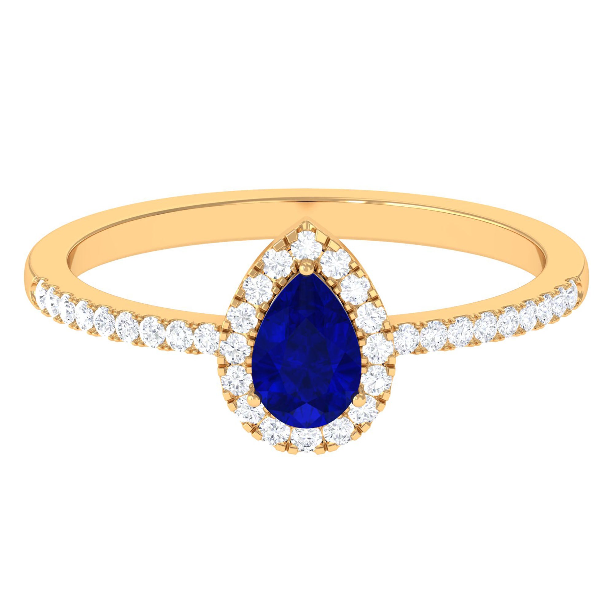 Pear Cut Created Blue Sapphire and Diamond Halo Ring Lab Created Blue Sapphire - ( AAAA ) - Quality - Rosec Jewels