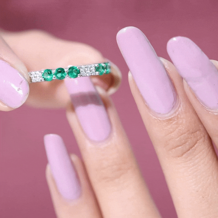 Lab Grown Emerald and Diamond Designer Full Eternity Ring Lab Created Emerald - ( AAAA ) - Quality - Rosec Jewels