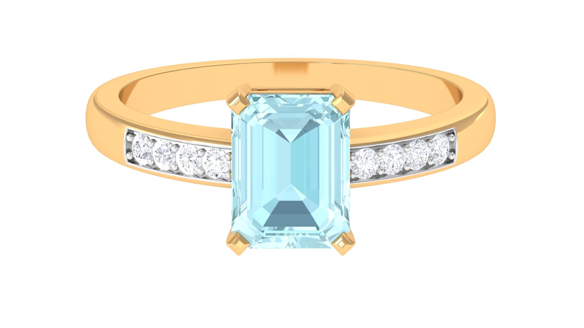 Emerald Cut Shape Sky Blue Topaz Solitaire Engagement Ring with Diamond Side Stones Sky Blue Topaz - ( AAA ) - Quality - Rosec Jewels