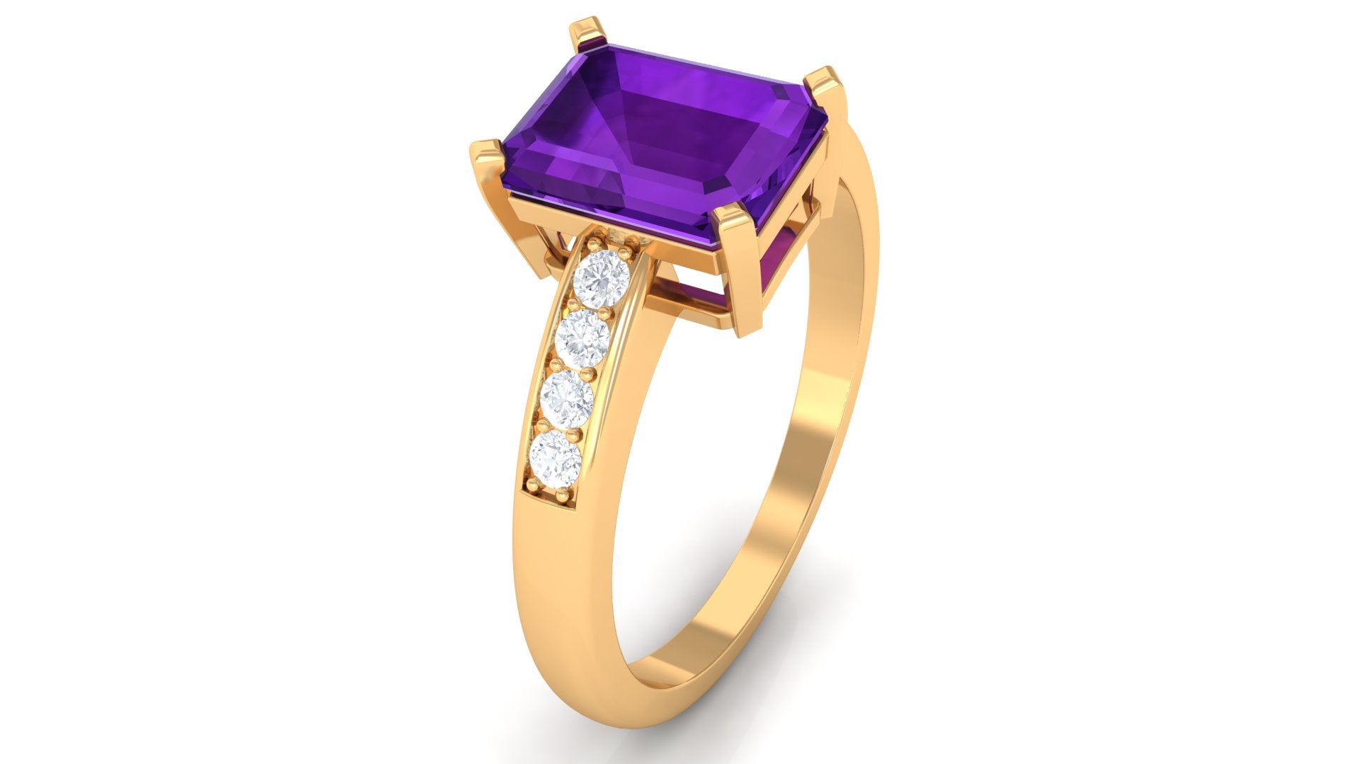 Octagon Cut Amethyst Solitaire Engagement Ring with Diamond Side Stones Amethyst - ( AAA ) - Quality - Rosec Jewels