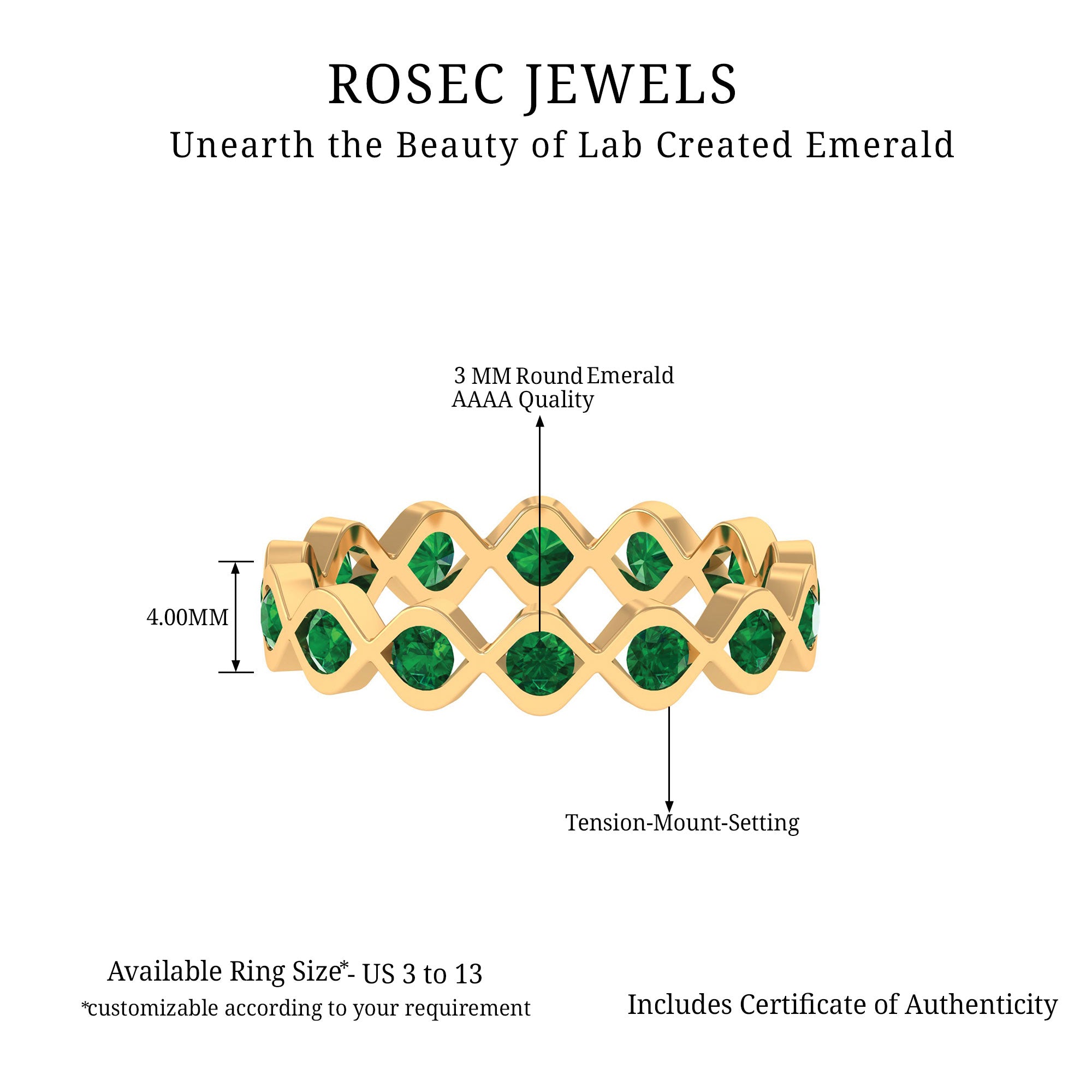 Lab Grown Emerald Twisted Eternity Band Ring Lab Created Emerald - ( AAAA ) - Quality - Rosec Jewels