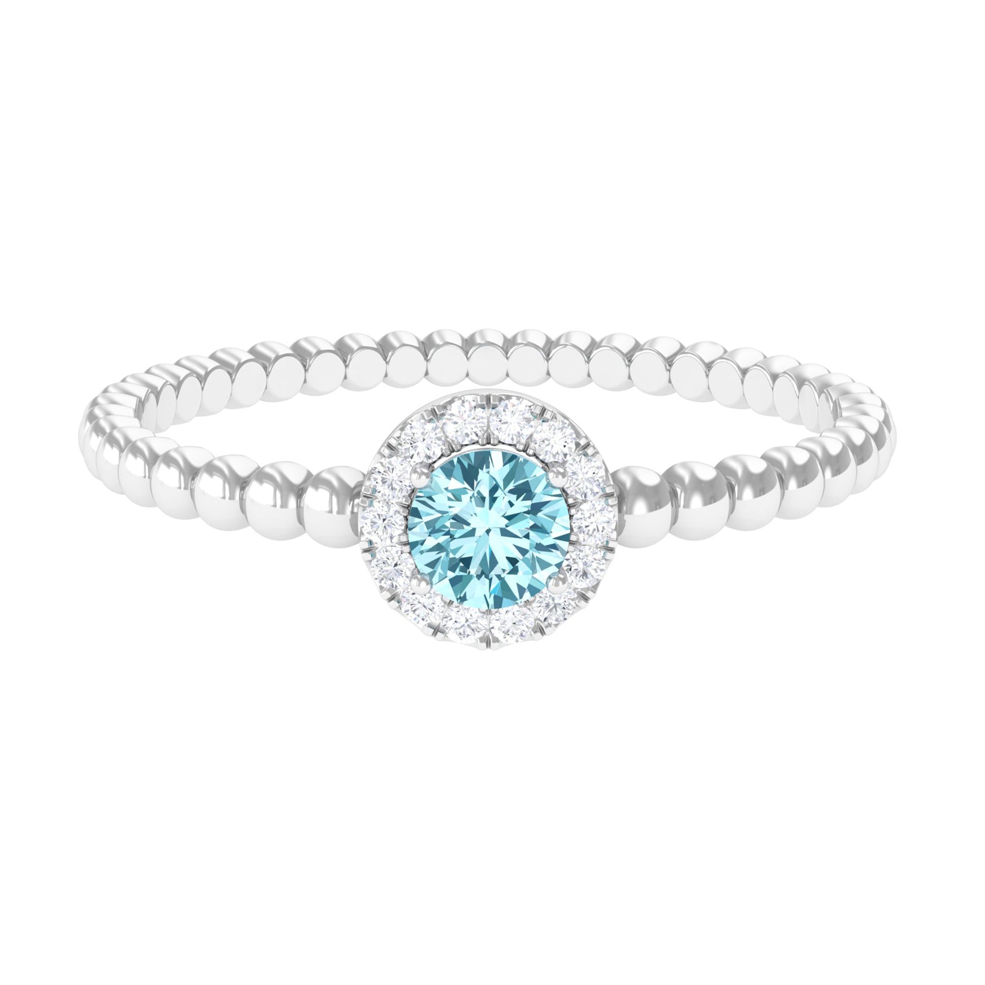 Aquamarine and Diamond Halo Engagement Ring Aquamarine - ( AAA ) - Quality - Rosec Jewels