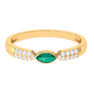 Marquise Cut Real Emerald East West Promise Ring with Diamond Emerald - ( AAA ) - Quality - Rosec Jewels