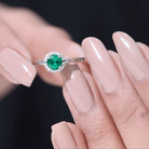 Round Lab Grown Emerald Halo Engagement Ring with Diamond Lab Created Emerald - ( AAAA ) - Quality - Rosec Jewels