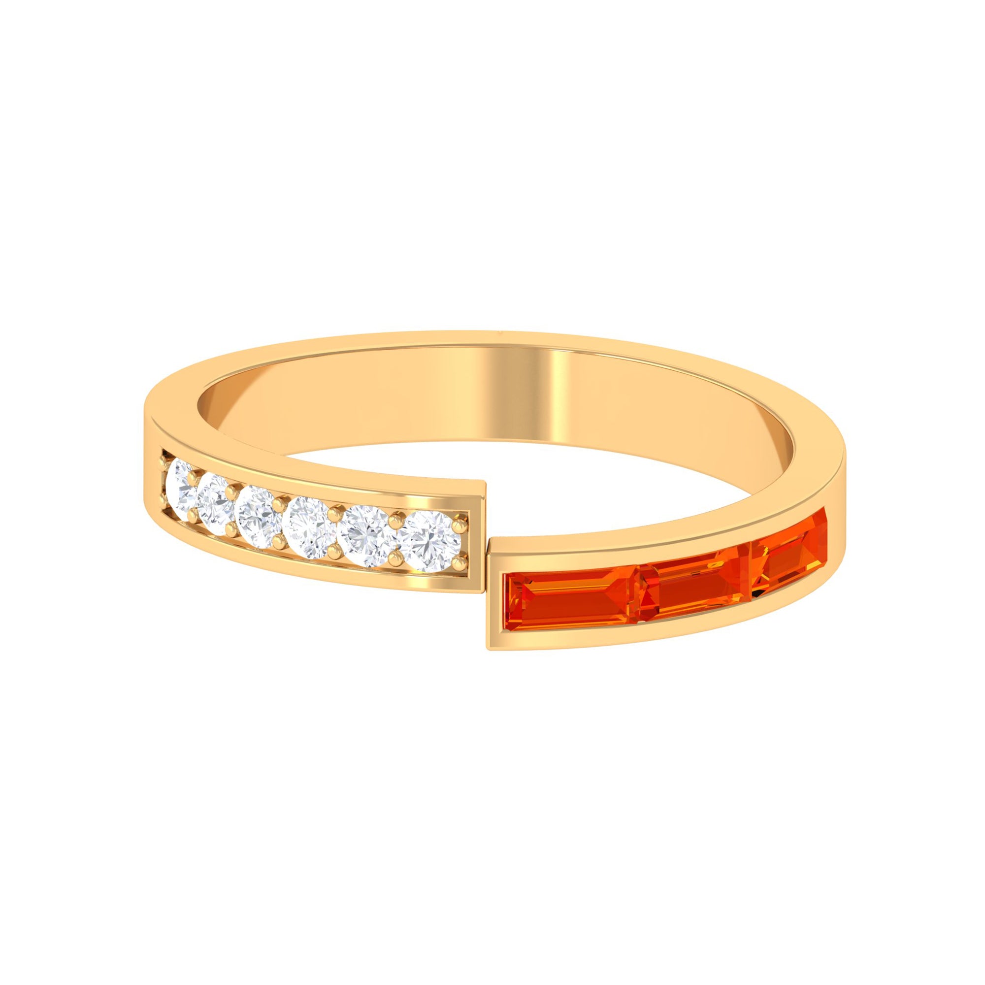 Baguette Cut Orange Sapphire and Diamond Designer Band Ring Orange Sapphire - ( AAA ) - Quality - Rosec Jewels