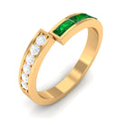 Baguette Cut Created Emerald and Diamond Designer Band Ring Lab Created Emerald - ( AAAA ) - Quality - Rosec Jewels