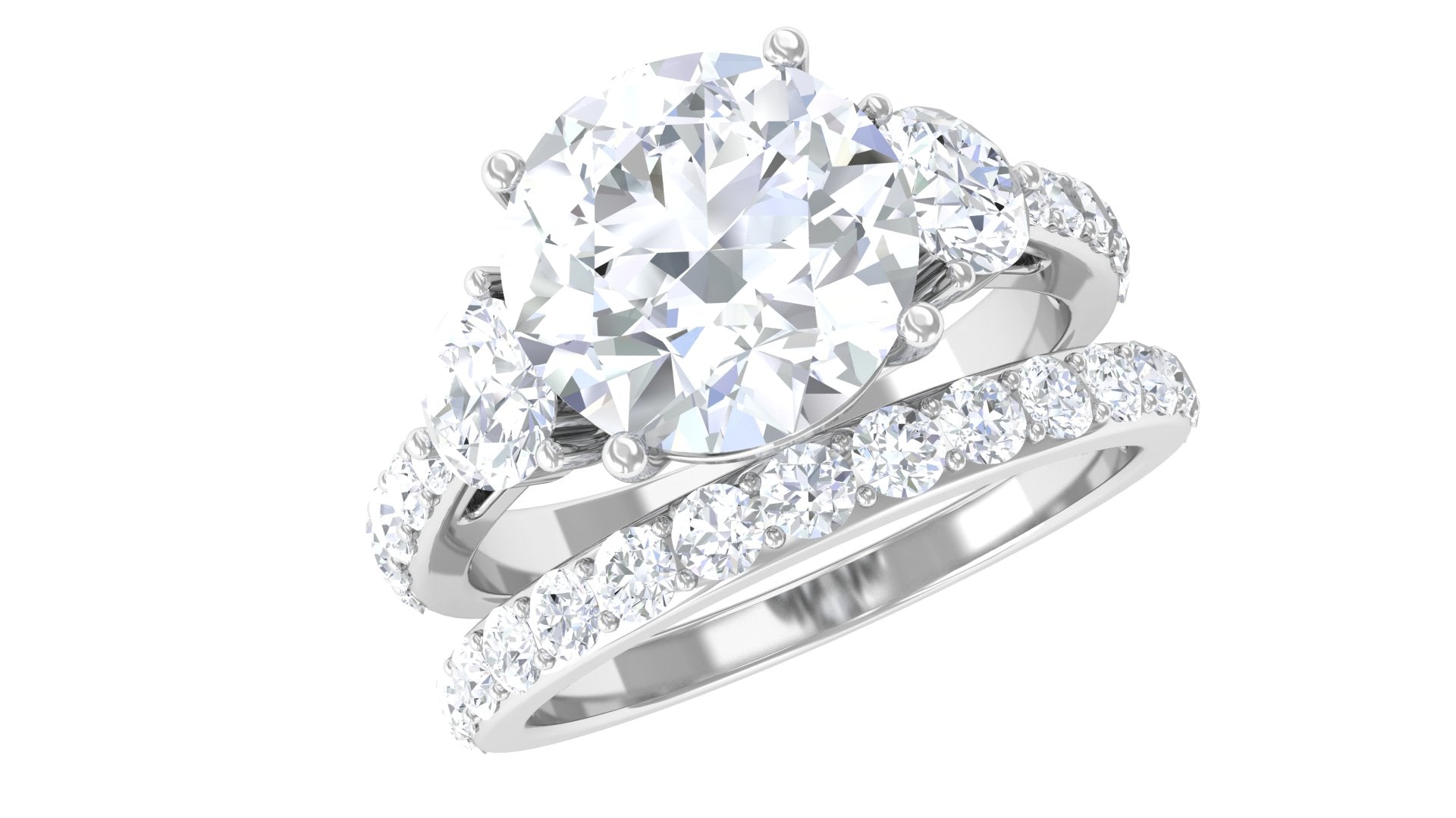 Classic Certified Moissanite Bridal Ring Set Moissanite - ( D-VS1 ) - Color and Clarity - Rosec Jewels