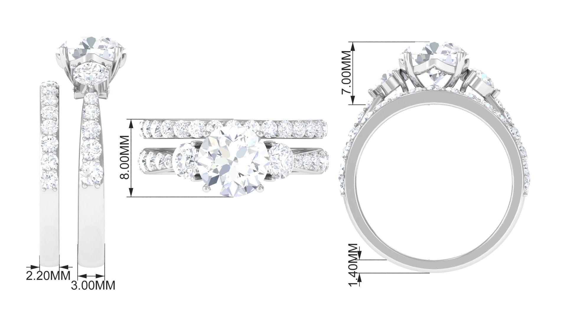 Classic Certified Moissanite Bridal Ring Set Moissanite - ( D-VS1 ) - Color and Clarity - Rosec Jewels