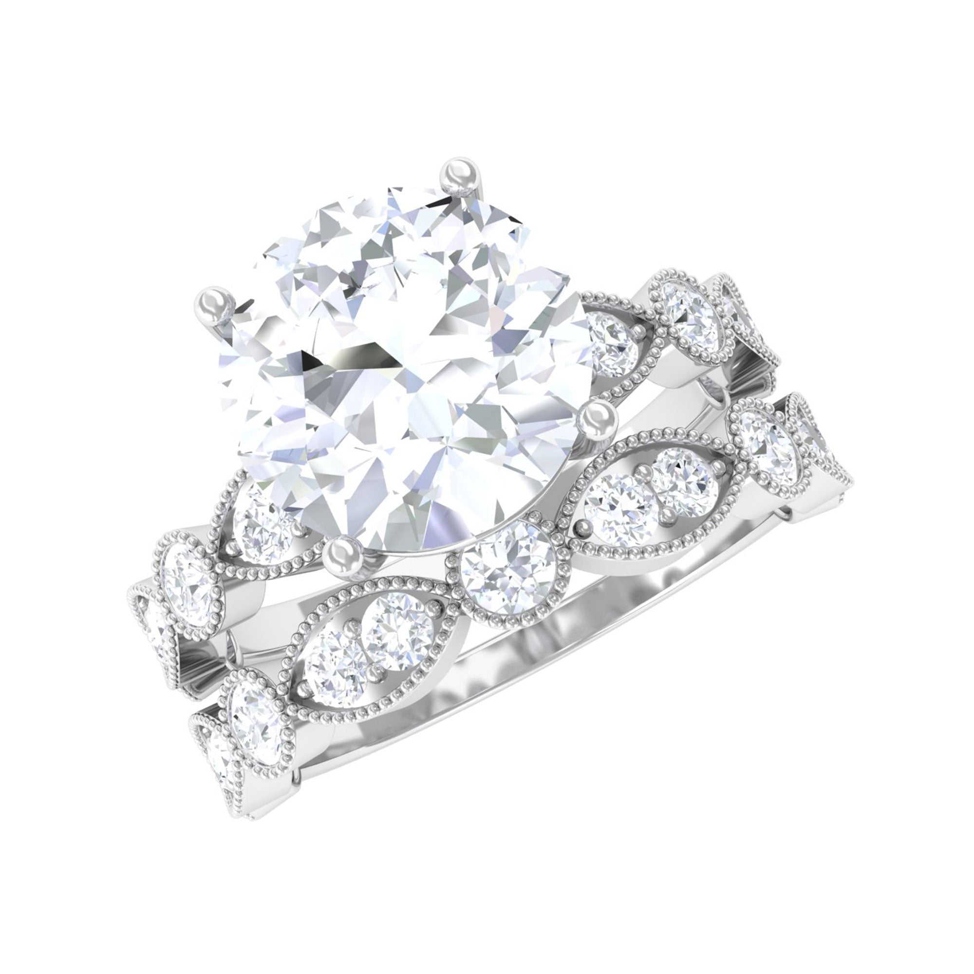 3.50 CT Basket Set Moissanite Solitaire Designer Wedding Ring Set Moissanite - ( D-VS1 ) - Color and Clarity - Rosec Jewels