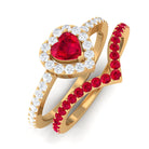 Created Ruby and Diamond Heart Shape Wedding Ring Set Lab Created Ruby - ( AAAA ) - Quality - Rosec Jewels