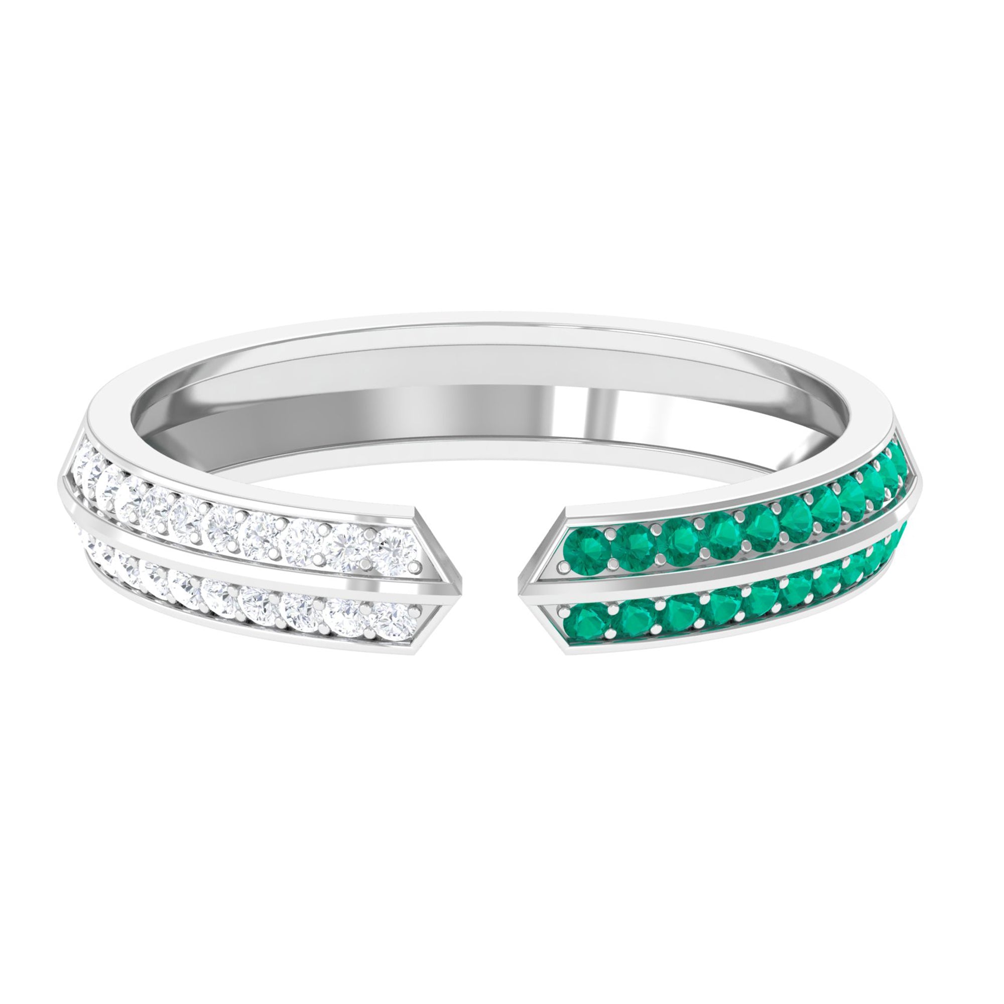 Emerald and Moissanite Contemporary Cuff Ring Emerald - ( AAA ) - Quality - Rosec Jewels