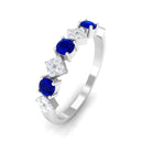 Created Blue Sapphire and Diamond Half Eternity Band Ring Lab Created Blue Sapphire - ( AAAA ) - Quality - Rosec Jewels