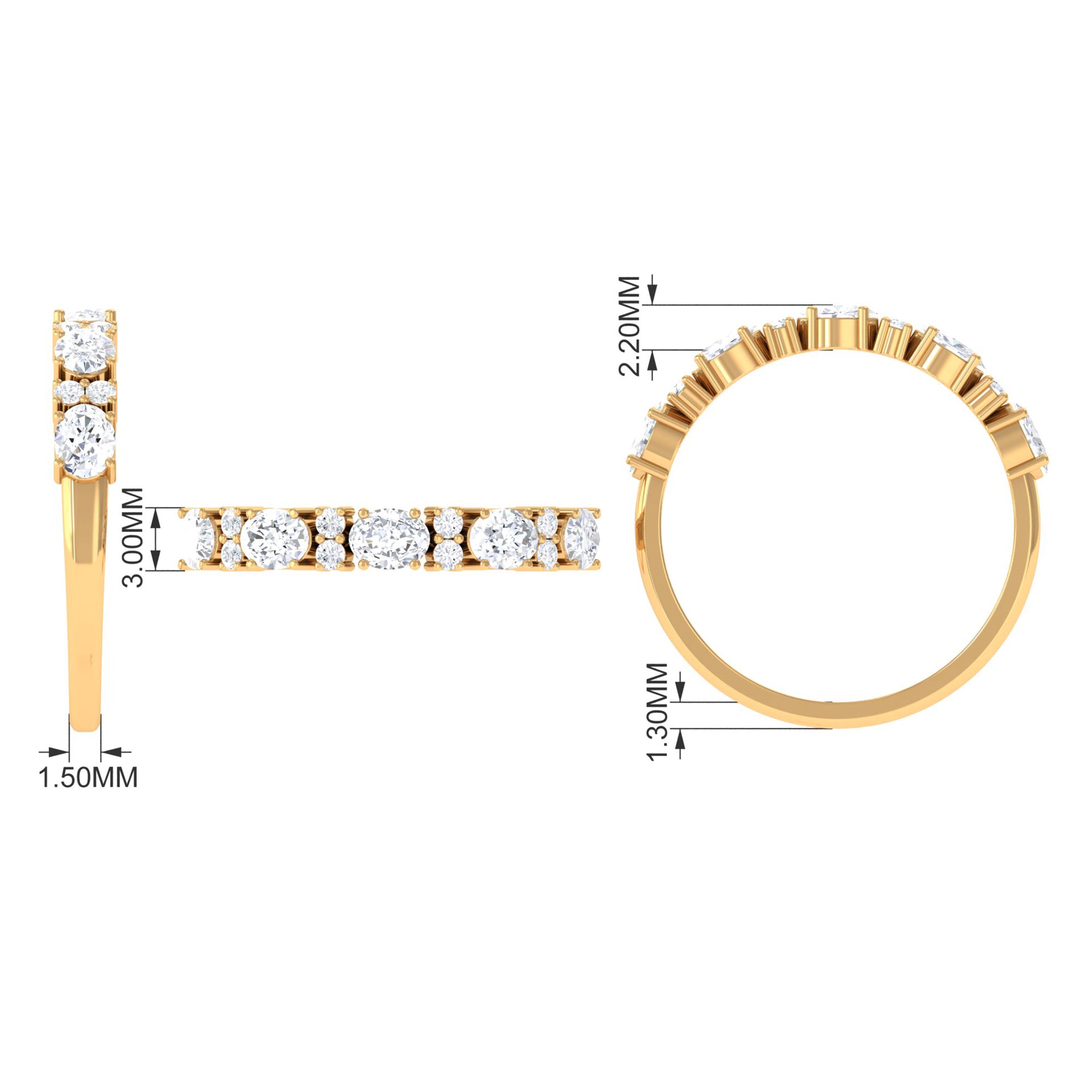 Oval and Round Moissanite East West Half Eternity Ring in Gold Moissanite - ( D-VS1 ) - Color and Clarity - Rosec Jewels