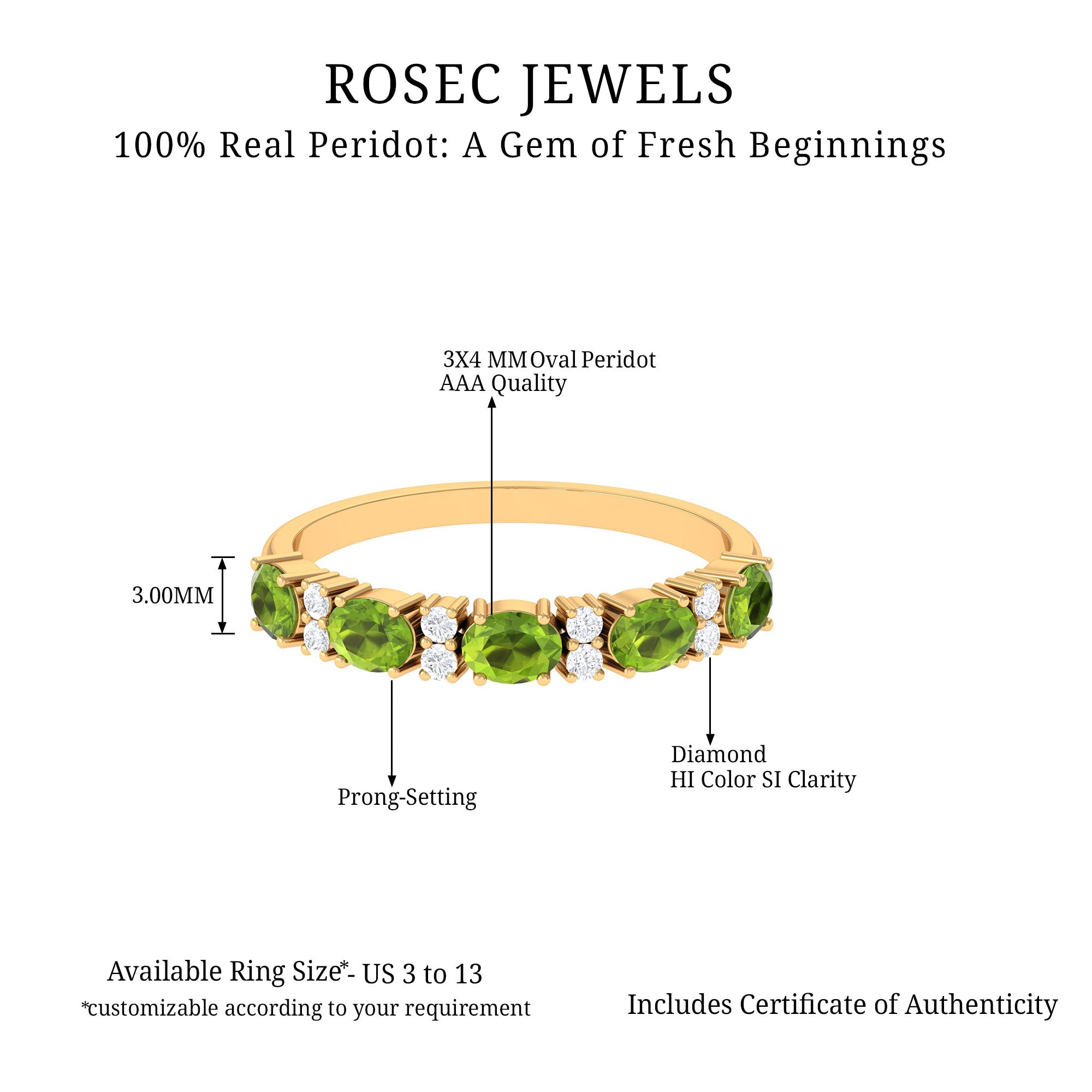 Oval Cut Peridot and Diamond Half Eternity Ring Peridot - ( AAA ) - Quality - Rosec Jewels