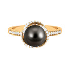Simple Tahitian Pearl Solitaire Ring with Diamond Swirl Tahitian pearl - ( AAA ) - Quality - Rosec Jewels