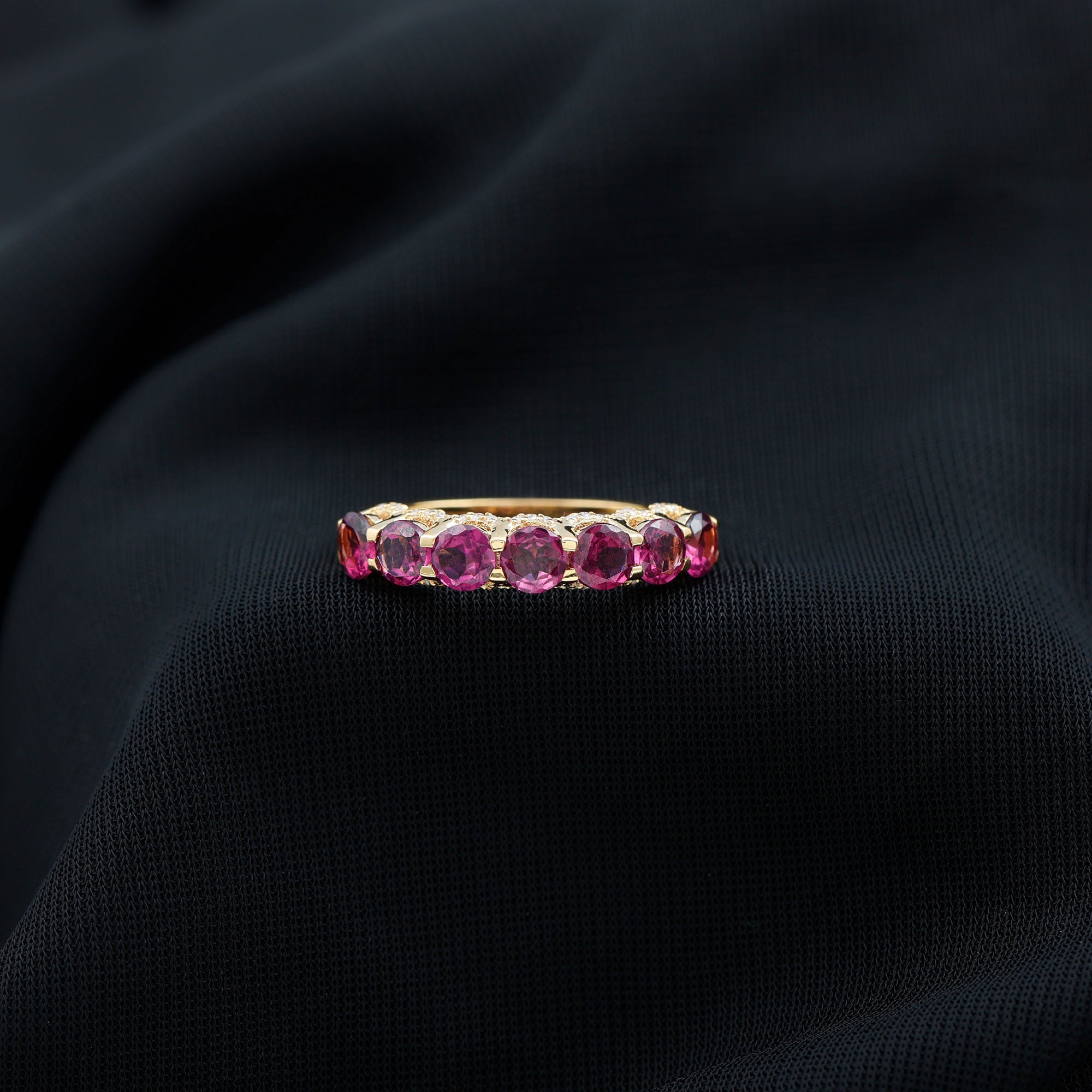 Classic Rhodolite and Moissanite Half Eternity Band Rhodolite - ( AAA ) - Quality - Rosec Jewels