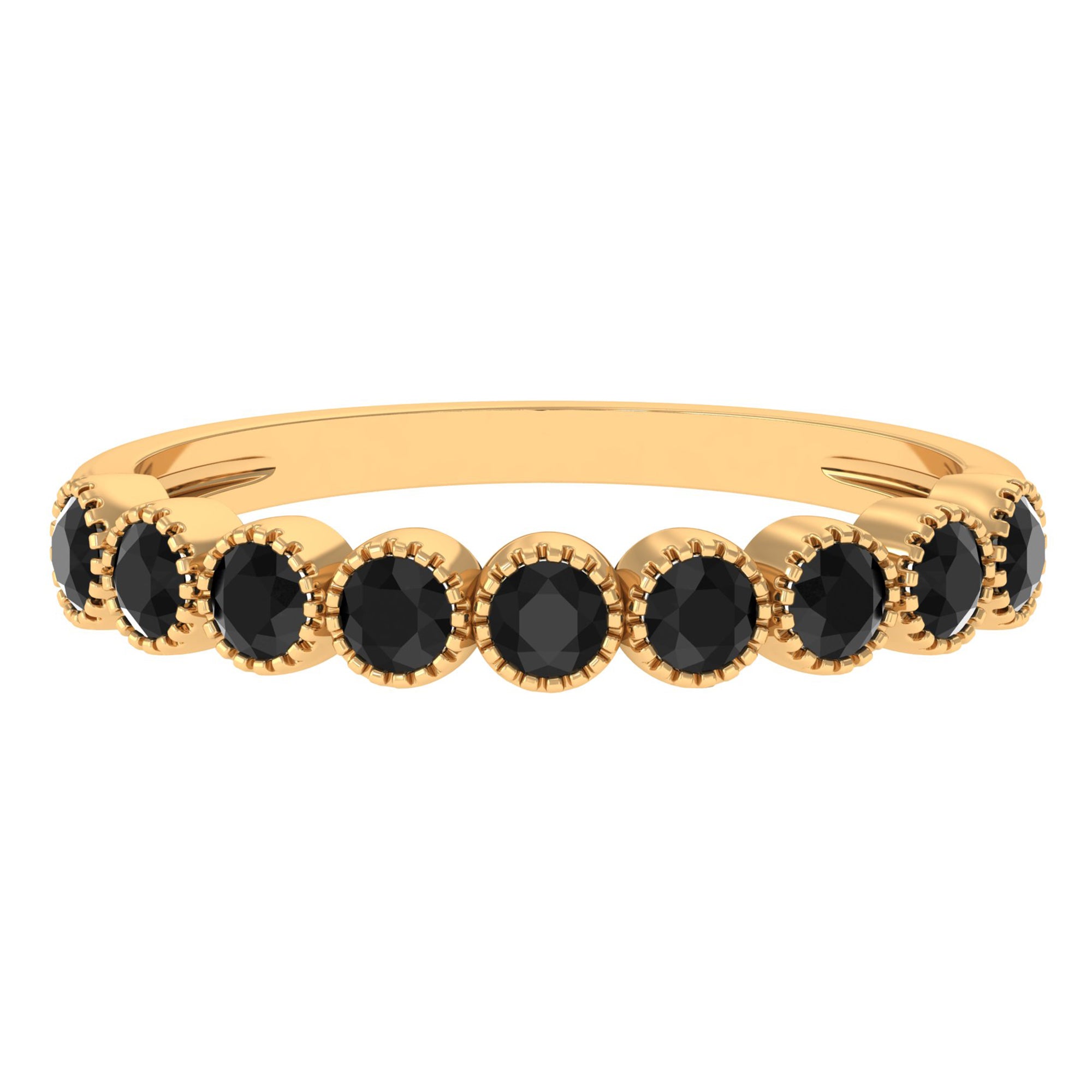 Miligrain Bezel Set Black Onyx Half Eternity Ring Black Onyx - ( AAA ) - Quality - Rosec Jewels