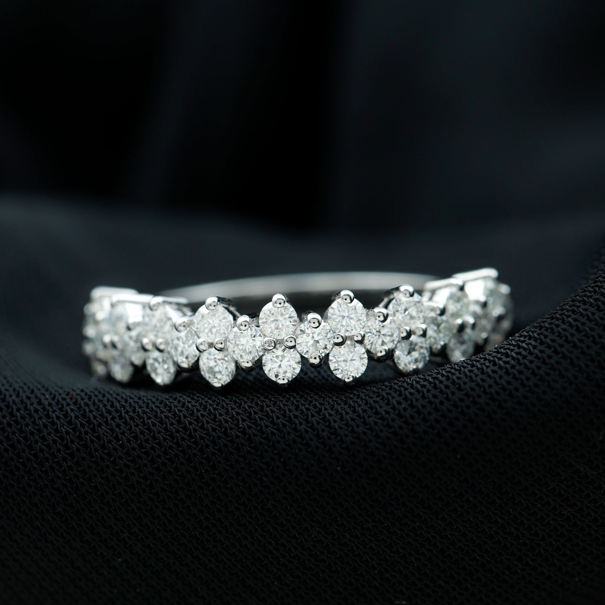 Round Diamond Cluster Half Eternity Band Ring Diamond - ( HI-SI ) - Color and Clarity - Rosec Jewels
